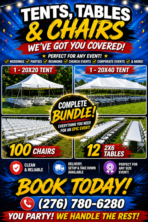 Tents, Tables, Chairs